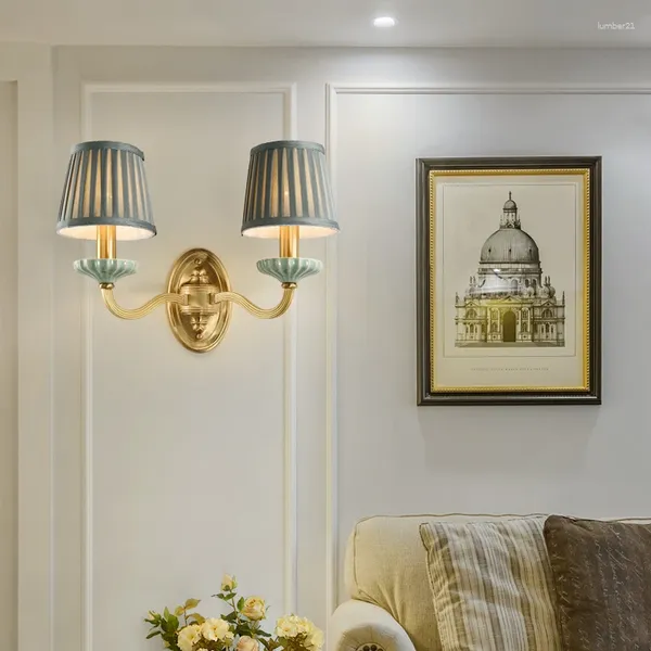 Настенный светильник, классическая гостиная, медные лампы, винтажный керамический светильник для коридора, домашнее освещение, светодиодное освещение для спальни и ванной комнаты