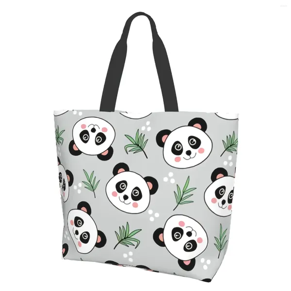 Sacolas de compras sacola para mulheres panda bonito e praia reutilizável de bambu