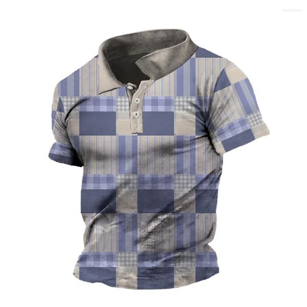 Polos masculinos Camisa de pólo de verão masculino Vintage Plaid 3D Padrão impresso de manga curta Casual Casual Golfwear Roupas de lapela