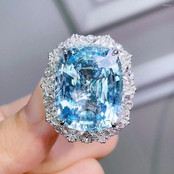 Anelli a grappolo GUILD Gioielleria raffinata Oro puro 18 carati Naturale 21,45 ct Pietre preziose di acquamarina blu Santa Maria per le donne Regali di compleanno