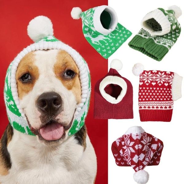 Vestuário de cachorro Natal chapéus de malha engraçado bonito crochê acessórios inverno quente pet chapéu pescoço e aquecedores de orelha