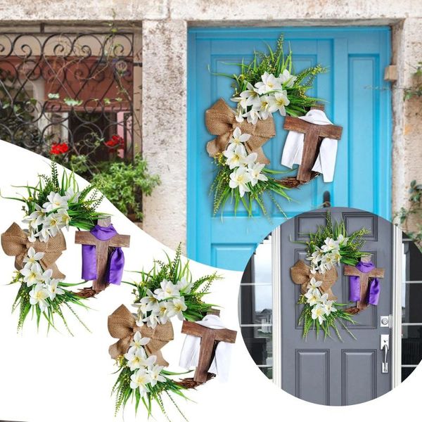 Dekorative Blumen Osterkranz Tür hängende Dekoration Blumenstrauß Girlande für Frontdekor Simulation Weihnachtsfenster mit Lichtern