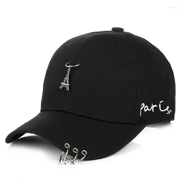 Cappellini da baseball Hip Hop Cappello da baseball femminile Punk Rivetti Anello Torre Eiffel Cappelli di snapback per donna Uomo Berretto nero solido Casquette