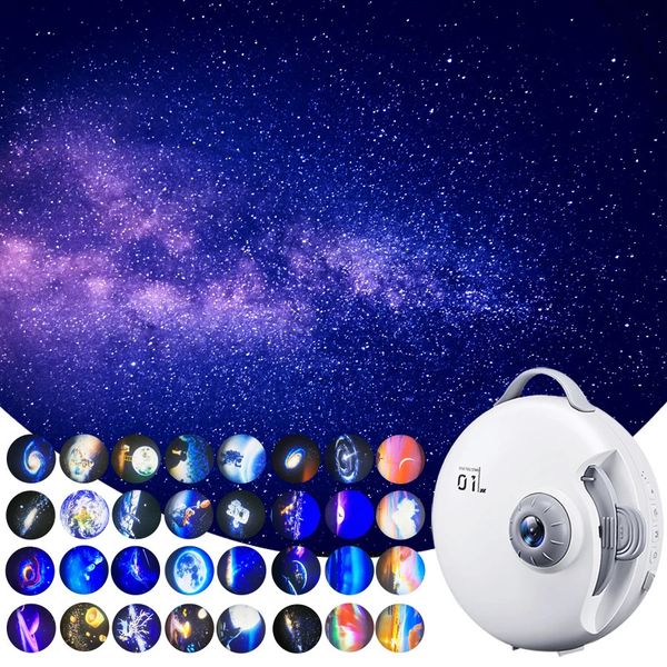 32 em 1 Galaxy Star Projetor Starry Sky Night Light Recarregável Rotating Nightlights para luminárias decorativas Presente para crianças 240220