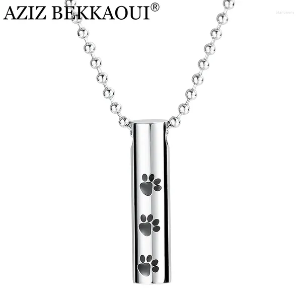 Ожерелья с подвесками AZIZ BEKKAOUI, выгравированное имя, форма трубки, урна для кремации, цилиндр с лапой из нержавеющей стали, подарок на память для домашних животных, мемориальный прах, ожерелье