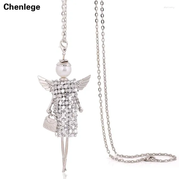 Kolye Kolye El yapımı kazak CZ Zincir Uzun Kolye Angel Wings Tam Rhineston Bebek Takı Kadın Chokers Chokers Crystal Kız