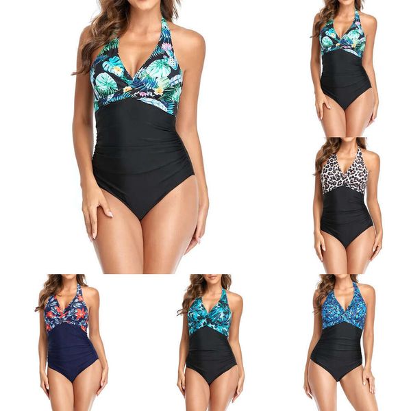 Costumi da bagno da donna di design bikini da donna appesi sul retro patchwork stampato bikini con scollo all'americana cinturino incrociato scollo a V costume intero bikini sexy