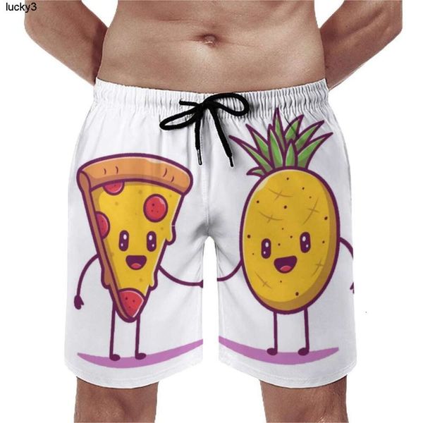 Herren Shorts Ananas und Pizzabrett Obst Herren Strand Badehose Polyester Lustige Badehose Herren