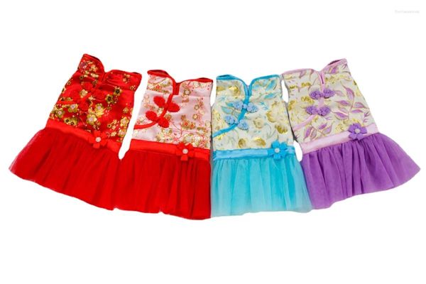 Abbigliamento per cani Tradizioni cinesi Abito per cani invernali Vestiti Cheongsam Pet Cat Abiti in tulle Small Medium