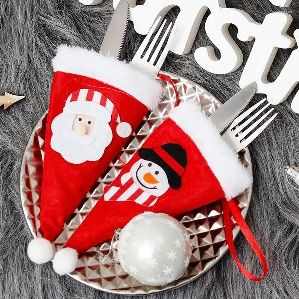 Yemek takımı setleri Noel çatal bıçak çanta seti gümüş eşya tutma sofra kapağı kapağı şapka depolama mini çatal