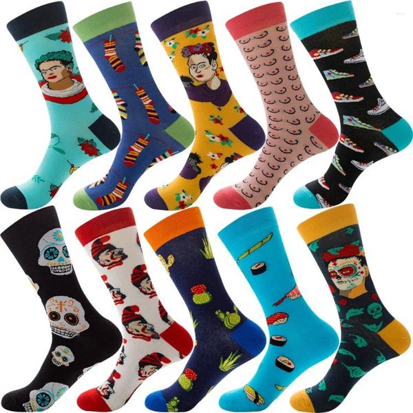 Herrensocken Happy Fashion Männer Retro Personalisierte Sushi Schädel Kaktus Muster Lustige Verrückte Mittelrohr Harajuku Casual