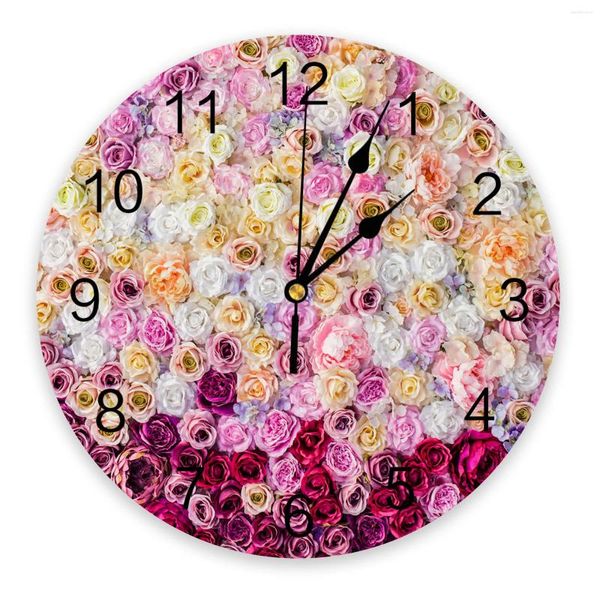 Wanduhren Bunte Rose Blume Runde Uhr Acryl Hängen Stille Zeit Home Interior Schlafzimmer Wohnzimmer Büro Dekoration