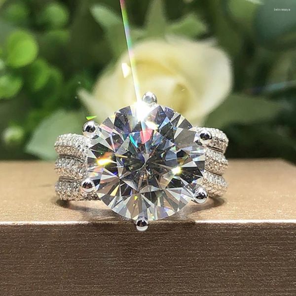 Anéis de cluster serenidade dia 5ct grande moissanite casamento para mulheres s925 prata esterlina bandas placa 18k ouro branco jóias finas atacado