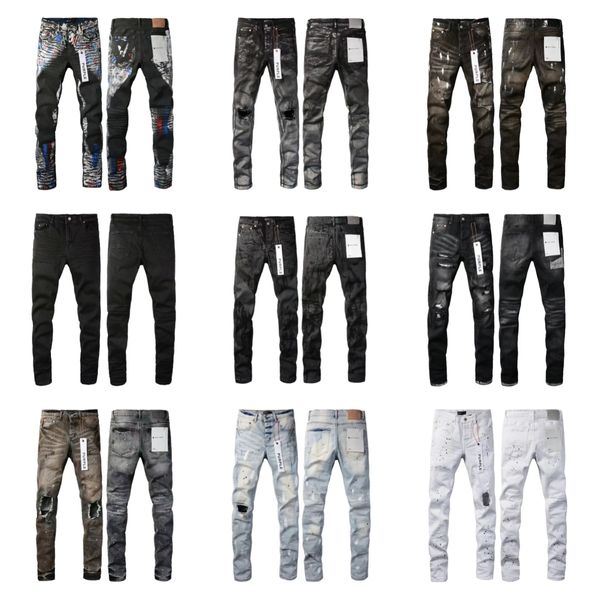 Уличный модельер фиолетовые джинсы мужские пуговицы Fly черные эластичные узкие рваные джинсы пуговицы Fly хип-хоп брендовые брюки джинсы для женщин Белые черные брюки 28-40