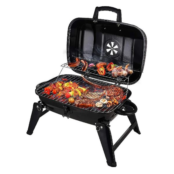 Griglia per barbecue a carbone Piccole griglie portatili e affumicatori Pieghevole da tavolo da campeggio Patio Cortile Cucina all'aperto 240223