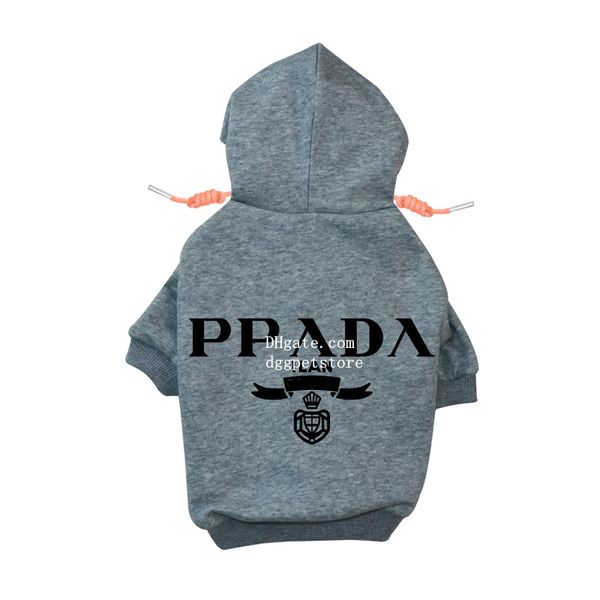 Felpa con cappuccio per cani di marca Abbigliamento per cani di marca con lettera classica Abbigliamento morbido e caldo per cani Felpa in cotone streetwear Abito alla moda per cani di piccola taglia media Gatti Cuccioli Grigio 950