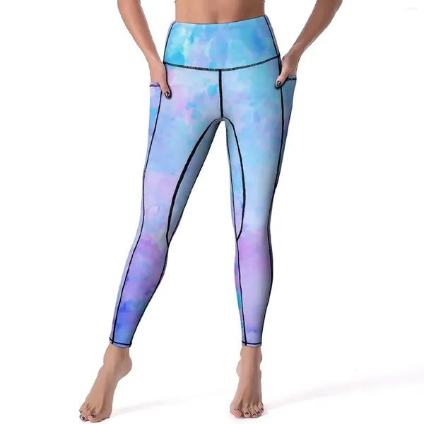 Pantaloni attivi Viola Stampa astratta Yoga Spruzzi di acquerello Leggings fitness Vita alta Collant sportivi ad asciugatura rapida Personalizzati vintage