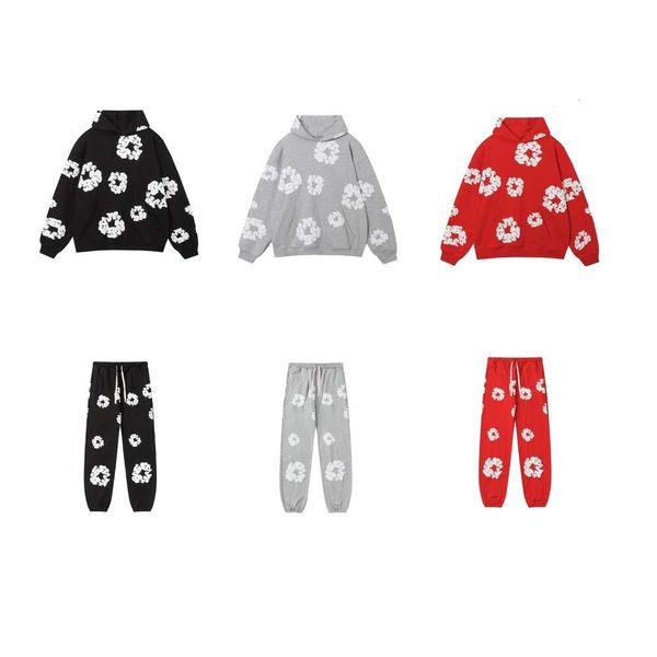 Mens Sweetpants Tasarımcı Bir Set Hoodie Erkekler Sweater Free People Hareket Kıyafetleri Seri Takım Kadın Gömlekleri Sweatsuits Siyah Hoodies Kırmızı Kapüşonlu Çiçek Pantolon Pamuk Gevşek