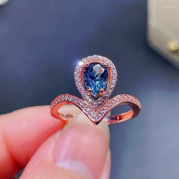 Anéis de cluster autêntico 925 prata esterlina incrustada com natural londres azul topázio clássico simples personalizado moda feminina anel jóias