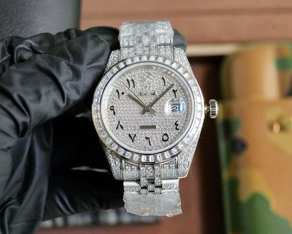 Supera il test Vvs Orologio di lusso Moissanite con borchie e ghiaccio, abbattuto Orologio con diamanti hip-hop bicolore per uomo e donna20RG