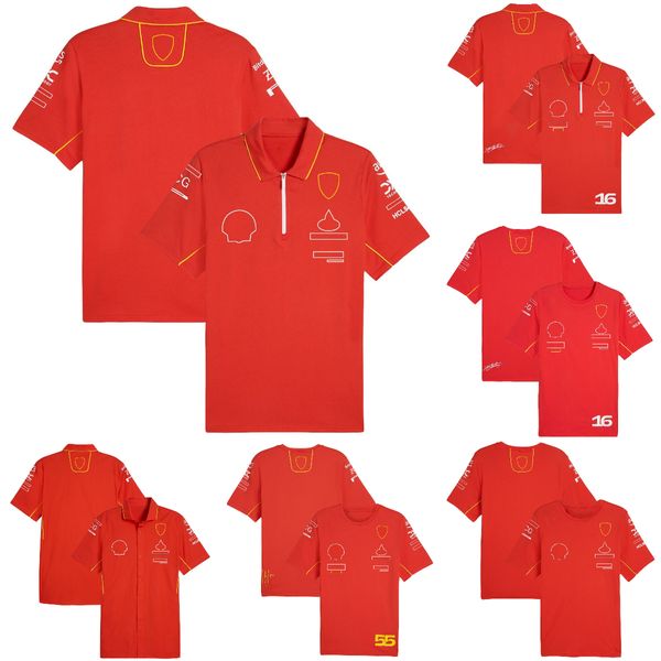 F1 2024 T-shirt Team New Formula 1 Racing Mens Polo Polo T-shirt Motorsport No.16 e No.55 Driver Red T-shirt Fãs de camisetas camisetas Jersey