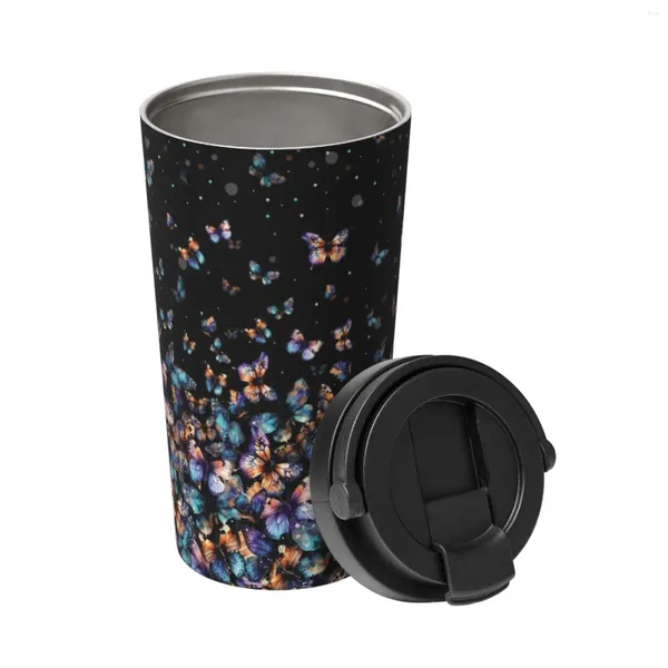 Su Şişeleri Renkli Kelebek 17 oz Yalıtımlı Kahve Kupası Flip Lid Tapı Paslanmaz Çelik Seyahat Tumbler Döküm Kanıtı