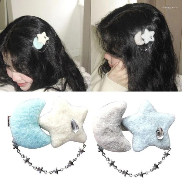 Fermagli per capelli Morbidi fermagli in peluche Morbidi fermagli per capelli con catena a forma di stella di luna Impugnatura elegante per un grazioso ornamento natalizio sottile