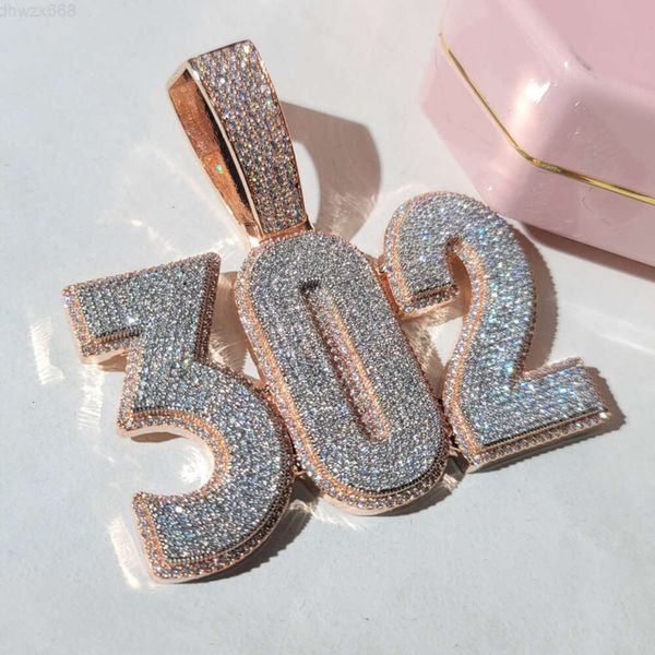 Hip hop jóias gelado para fora cheio de diamante pingente colar corrente número inicial letras personalizado 925 prata vvs moissanite pingente