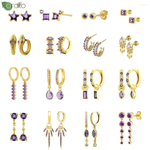 Brincos de argola 925 prata esterlina agulha elegante luxo roxo 2024 ouro pequeno para mulheres moda punctura jóias