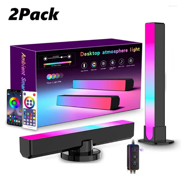 Luci notturne FTOYIN WIFI Musica Light Bar Bluetooth RGB Lampada da tavolo Atmosfera 2 pezzi Gioco TV Parete Decorazione per computer Ritmo