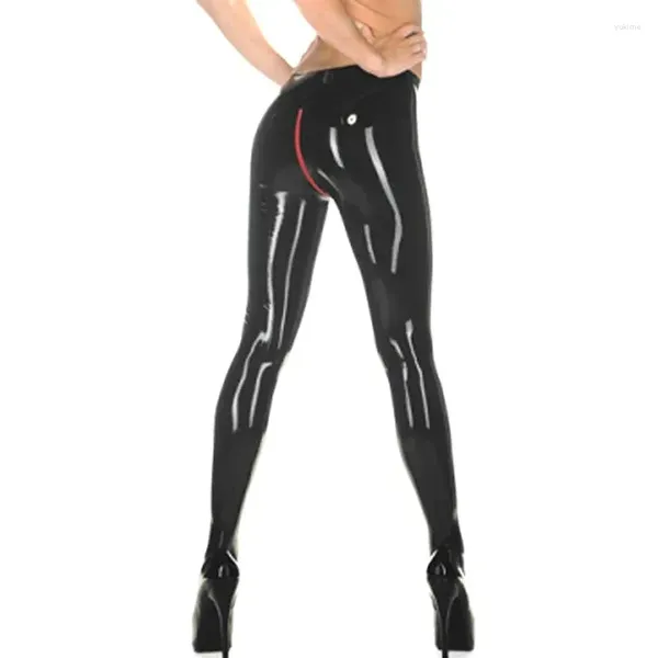 Damenhosen Exotische Sexy Latex-Leggings Frauen Wet Look Strumpfhosen Figurbetonte Gummi-Schritt-Reißverschluss-offene Hosen Nachtclub Clubwear Custom