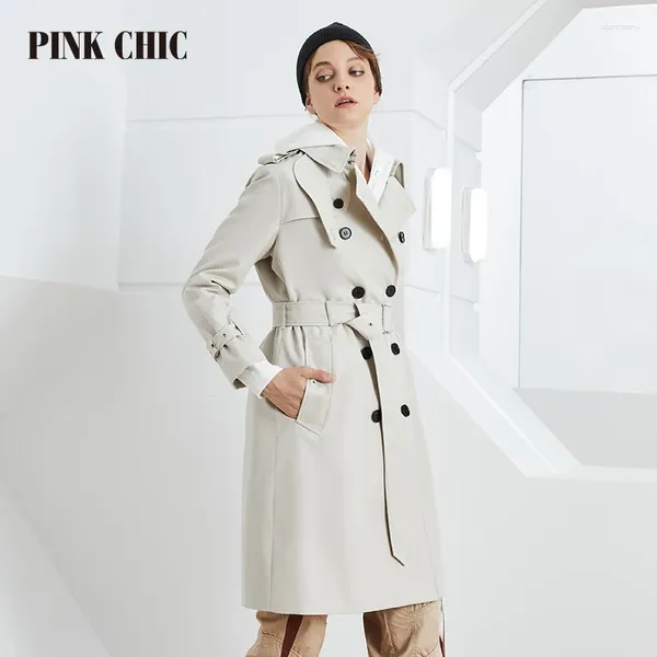 Trench da donna ROSA CHIC British Primavera Autunno Giacca a vento Lunghezza media Colletto con bavero Cintura doppio petto Grace Donna 803