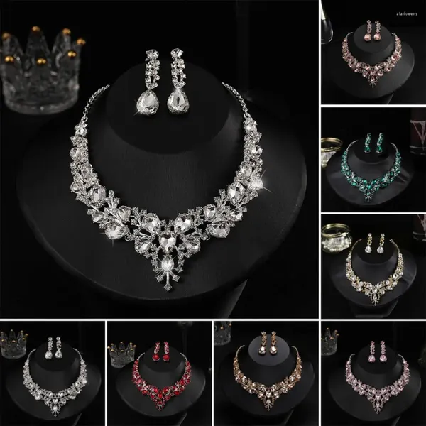 Collana di orecchini set 1 catena di estensione per matrimonio finto cristallo strass intarsiato glitter cena gioielli da donna