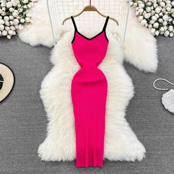 Casual Kleider Frauen Strickkleid Sommer Sexy V-ausschnitt Ärmel Bodycon Damen Mode Koreanische Mantel Midi Vestidos