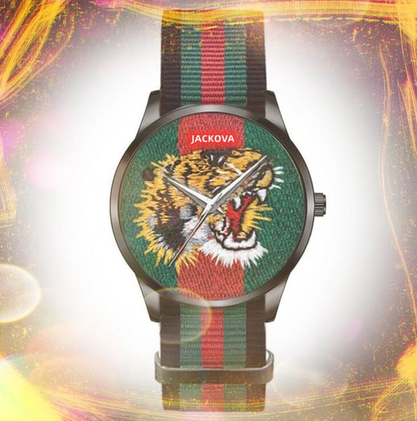 Luxo Mens Relógios Mulheres Abelha Gato Cobra Tigre Dial Relógio Nylon Tecido Couro Aço Inoxidável Malha Banda Homem Moda Vestido Quartz Relógios de Pulso Montre De Luxe Presentes