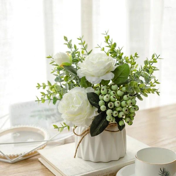 Flores decorativas emulação conjunto de flores vendendo linda rosa peônia seda artificial pequeno buquê branco festa em casa inverno casamento dezembro