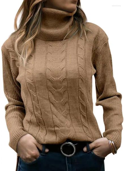 Frauen Pullover Rollkragen Langarm Pullover Kabel Strickte Weibliche Warme Rippen Tops Winter Verdicken Lose Jumper