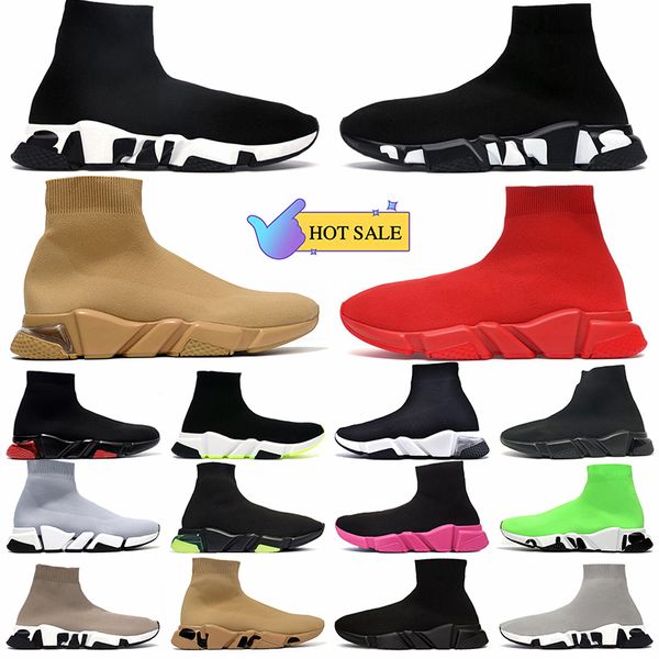 OG Authentic Mens Designer Sock Sapatos Speed ​​Trainer Preto Branco Vermelho Graffiti Moda Velocidades 2.0 Clear Sole Meias Designers Corredores Plataforma Mocassins Sapatilhas Mulheres