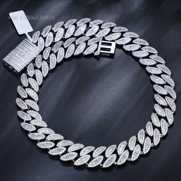 Cadena Cubana Pass Diamond Tester 20 mm VVS Baguette Moissanit Sterling Silber Iced Out Miami Cuban Link Chain Halskette