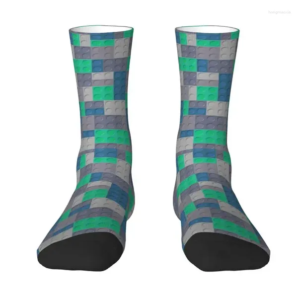 Herrensocken, niedliche bunte Bausteine für Herren, Spielzeug, Kleid, Unisex, warm, atmungsaktiv, 3D-gedruckt, Crew