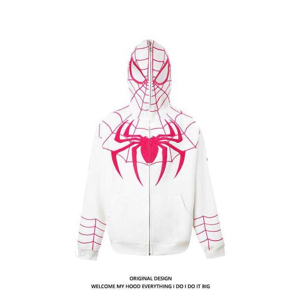 Erkek Hoodies Sweatshirts Sonbahar Amerikan niş tasarım örümcek adam kapüşonlu kazak fermuar hırka Çin şık sokak gevşek ceket 9gee