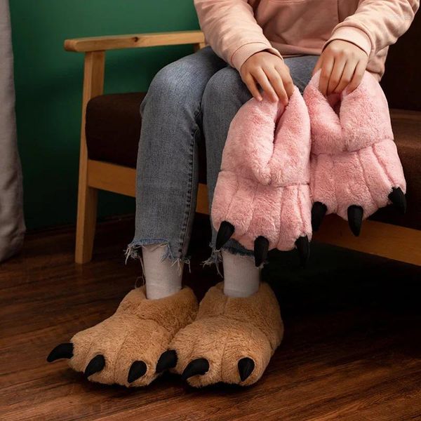 Pantofole Divertenti Scarpe in cotone con orso per calore e comfort nella borsa interna per la casa Tacco Autunno Inverno Simpatico artiglio