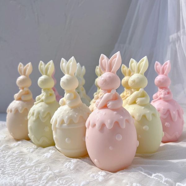 Três projetos ovo de páscoa coelho silicone vela moldes flor coelho molde de silicone cenoura animal cera molde decoração para casa 240220