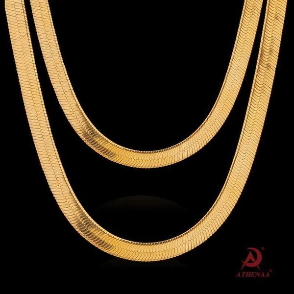 Corrente de cobra plana 18k galvanizada lâmina de ouro corrente de osso de cobra colar unissex joias de cobre