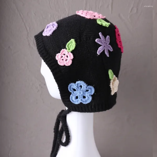 Berets 2024 Japonês Doce Lolita Bomber Chapéus Proteção de Orelha Gorros para Mulheres Meninas Chapéu de Inverno Crochet Malha À Prova de Vento Beanie