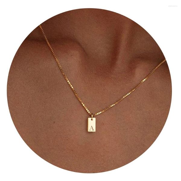 Colares de pingentes pequenos colar de alfabetismo quadrado A-Z para mulheres de aço inoxidável de aço inoxidável jóias de colarinho de colarinho de colarinho