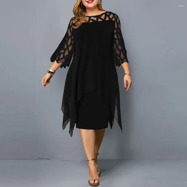 Abiti casual Plus Size 5XL Estate per le donne 2024 Sexy scava fuori il vestito da sera in chiffon Vestido Mesh mezza manica irregolare