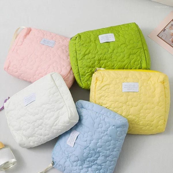 Borse per cosmetici Borsa per trucco coreana per donna Custodia da toilette da toilette portatile con motivo floreale in cotone carino