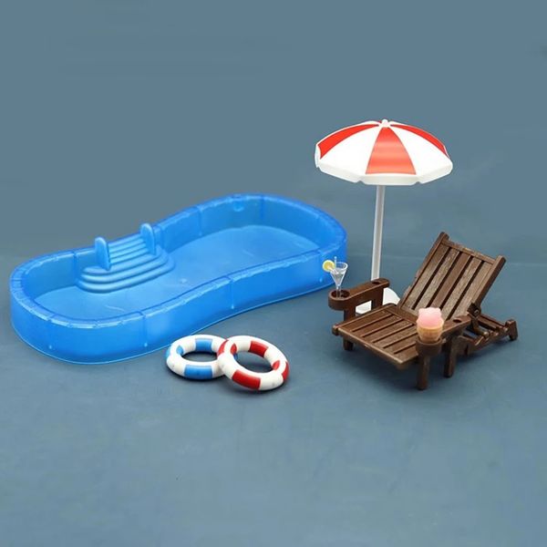 Casa delle bambole in miniatura Piscina Sedia da spiaggia Anello da nuoto Set Ob11 Accessori per casa da gioco per bambole Giocattolo 240223