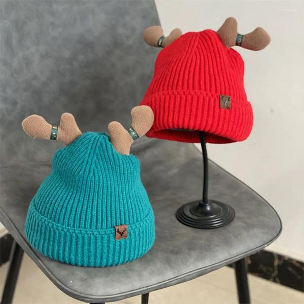 Berets Chapéu De Malha De Natal Bonito Antler Adulto Crianças Soft Beanie Ano Festa Decoração Decoração